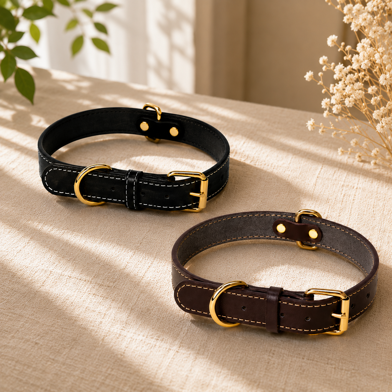 Genuine Leather Dog Collar Luxury Adjustable Pet Collar for Small & Medium Dogs