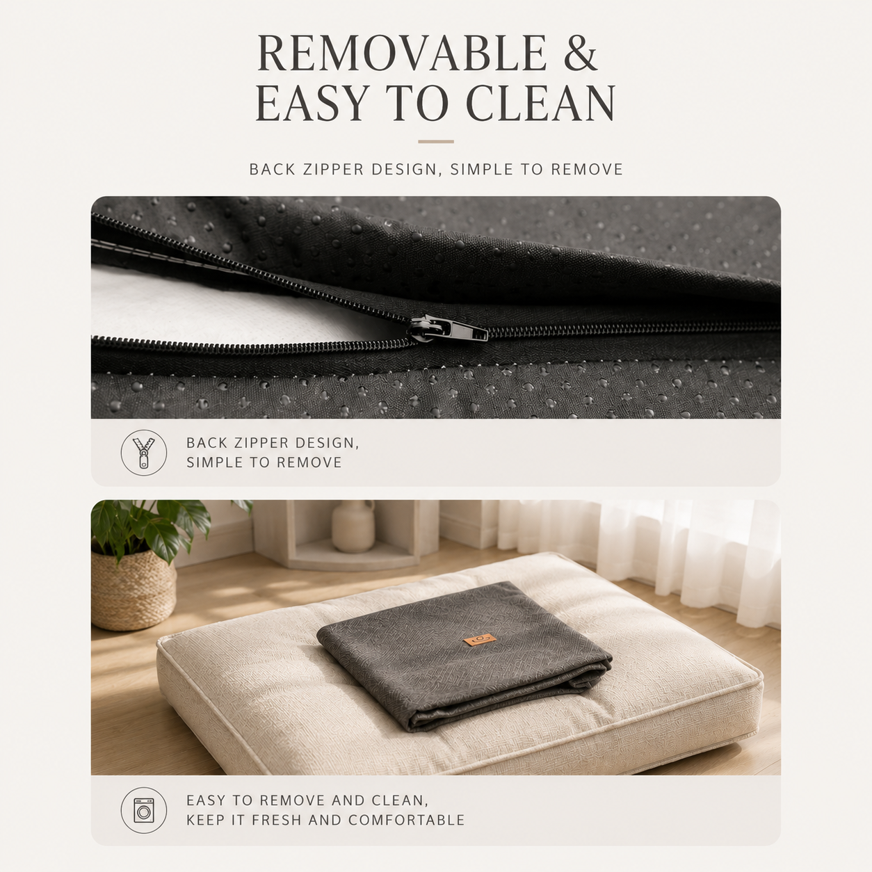 Removable Washable Pet Bed Cushion – Soft Rectangular Dog & Cat Sleeping Mat