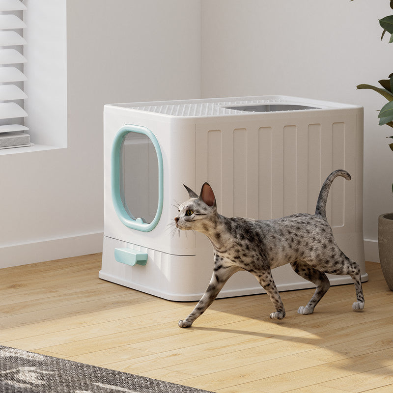 Fully Enclosed Drawer Cat Litter Box with Odor Lock & Anti-Splashing