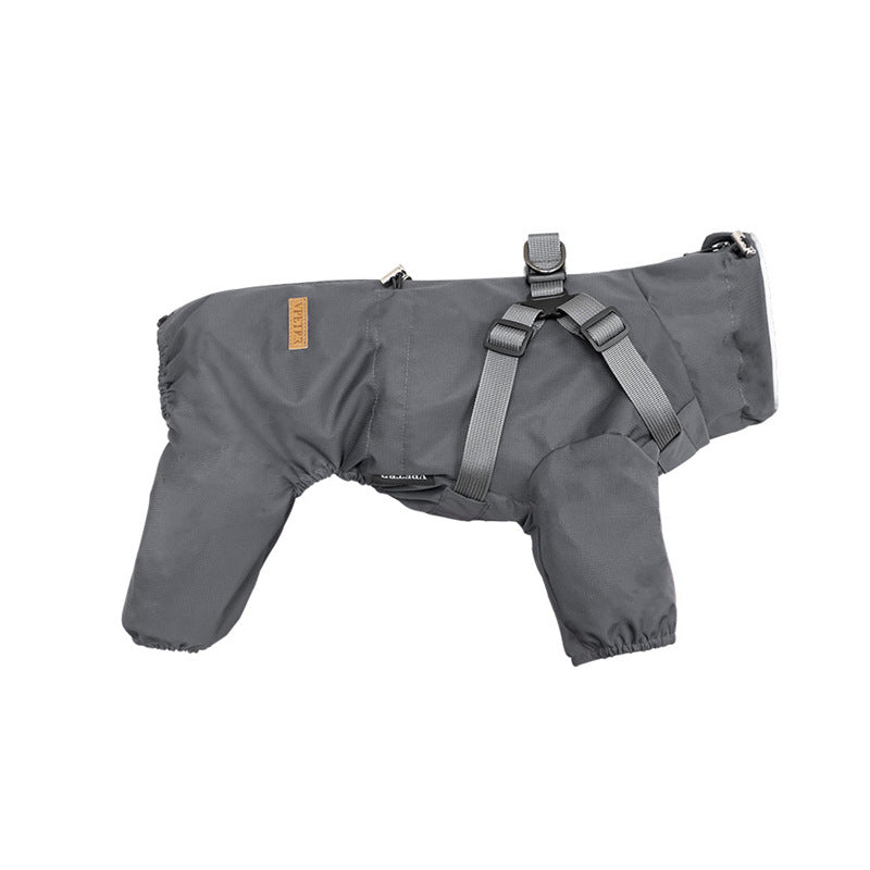 Waterproof 4-Leg Pet Clothes with Integrated Harness & Leash Attachment