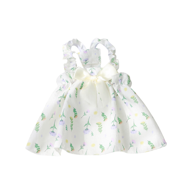 Floral Chiffon Pet Dress with Satin Bow for Small Dogs & Cats – Lightweight Summer Puppy Princess Dress