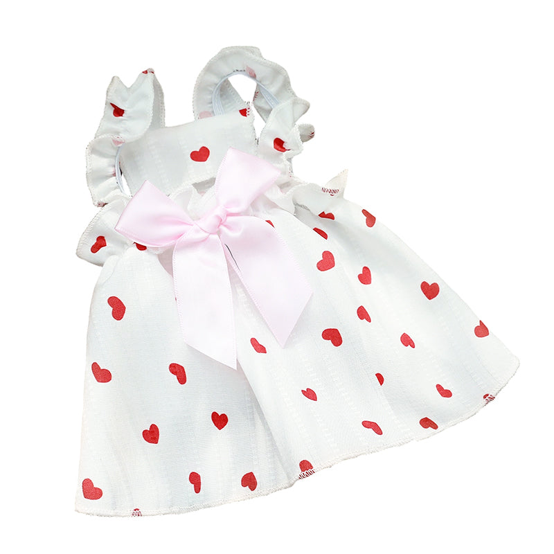 Cute Pet Dog Dress Heart Print Puppy Skirt Bowknot Princess Clothes for Small Dogs Cats