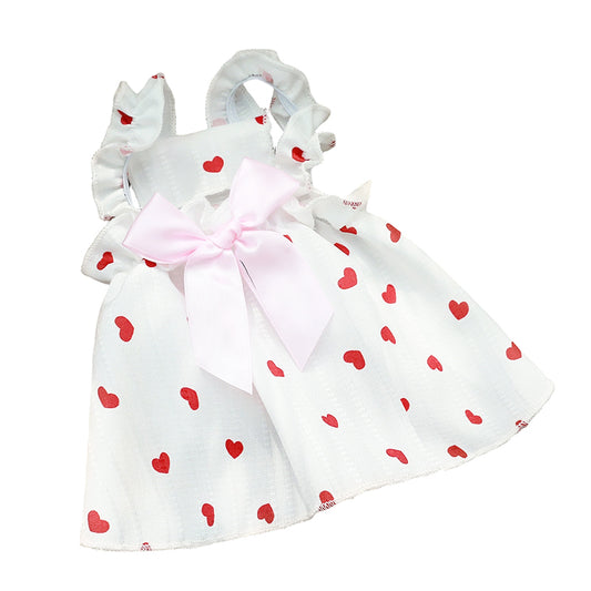 Cute Pet Dog Dress Heart Print Puppy Skirt Bowknot Princess Clothes for Small Dogs Cats