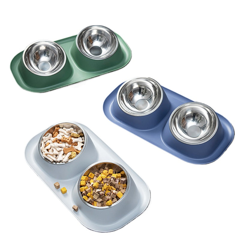 Stainless Steel Pet Bowls Anti-Spill Double Bowls for Dogs & Cats, Detachable Buckle Design, Neck Protective Feeding & Water Bowls