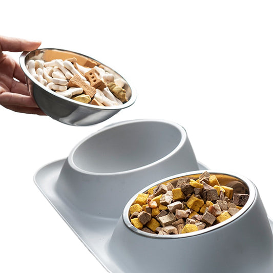 Stainless Steel Pet Bowls Anti-Spill Double Bowls for Dogs & Cats, Detachable Buckle Design, Neck Protective Feeding & Water Bowls