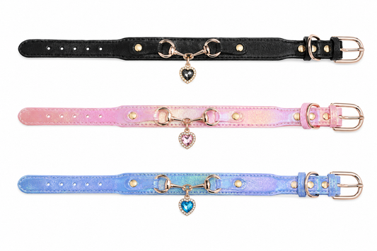 Luxury Heart Charm Pet Collar Elegant Leather Dog Collar for Small Dogs & Cats