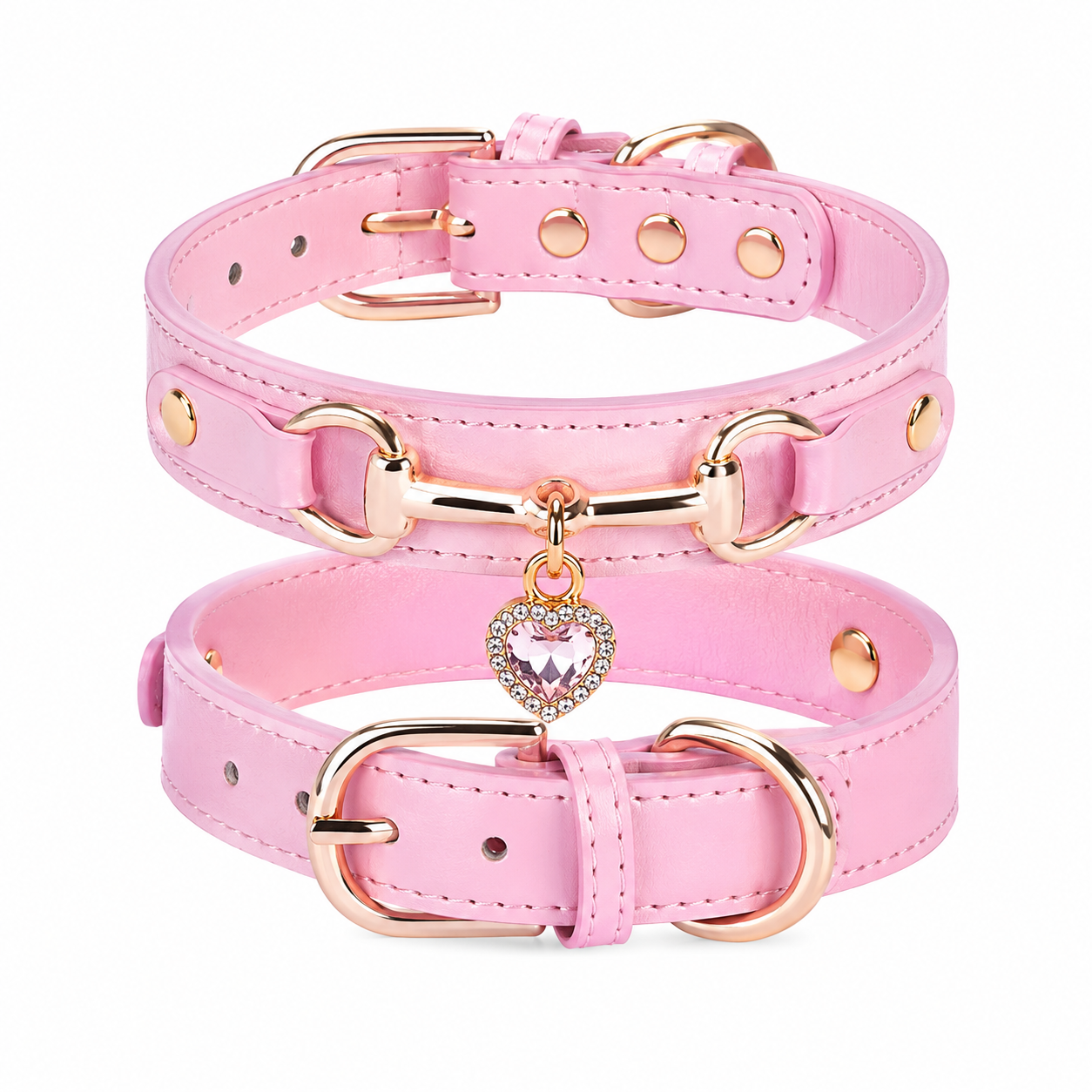 Luxury Heart Charm Pet Collar Elegant Leather Dog Collar for Small Dogs & Cats