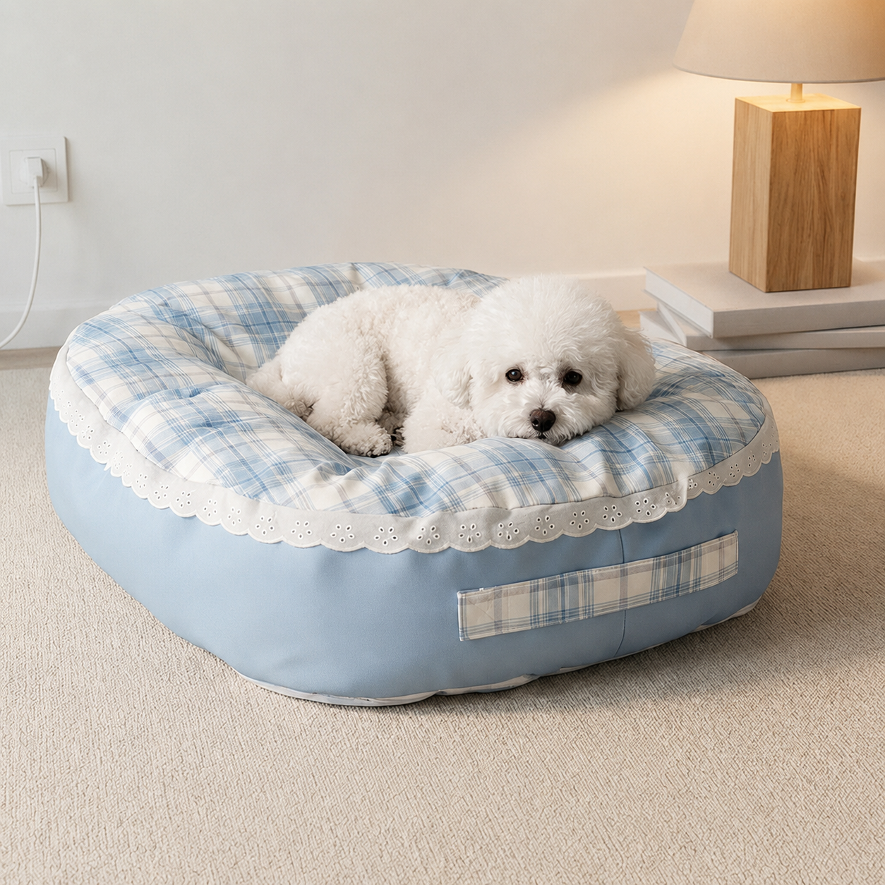 Luxury Soft Dog Bed Washable Pet Sofa Cushion for Small Dogs Cats Cozy Calming Bed Blue Plaid