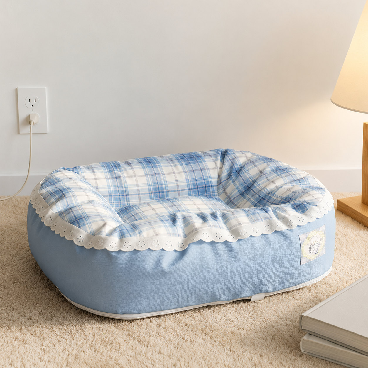 Luxury Soft Dog Bed Washable Pet Sofa Cushion for Small Dogs Cats Cozy Calming Bed Blue Plaid
