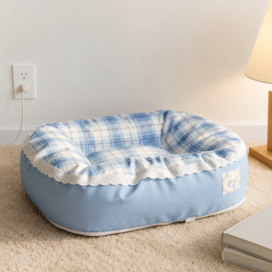 Luxury Soft Dog Bed Washable Pet Sofa Cushion for Small Dogs Cats Cozy Calming Bed Blue Plaid