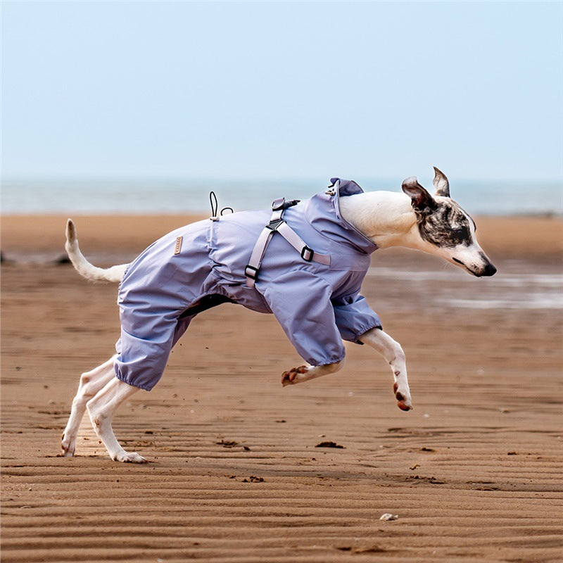 Waterproof 4-Leg Pet Clothes with Integrated Harness & Leash Attachment