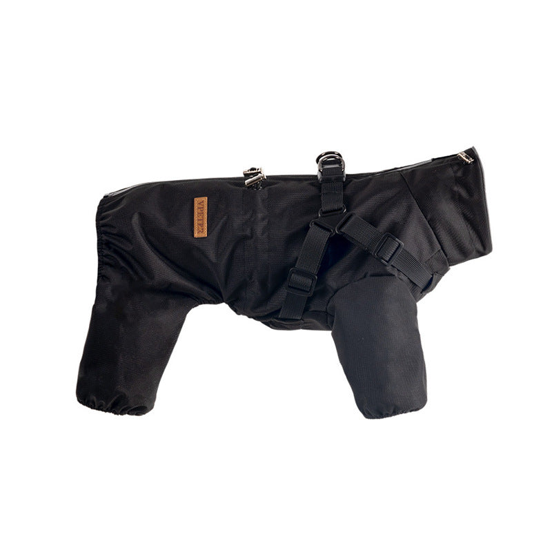 Waterproof 4-Leg Pet Clothes with Integrated Harness & Leash Attachment