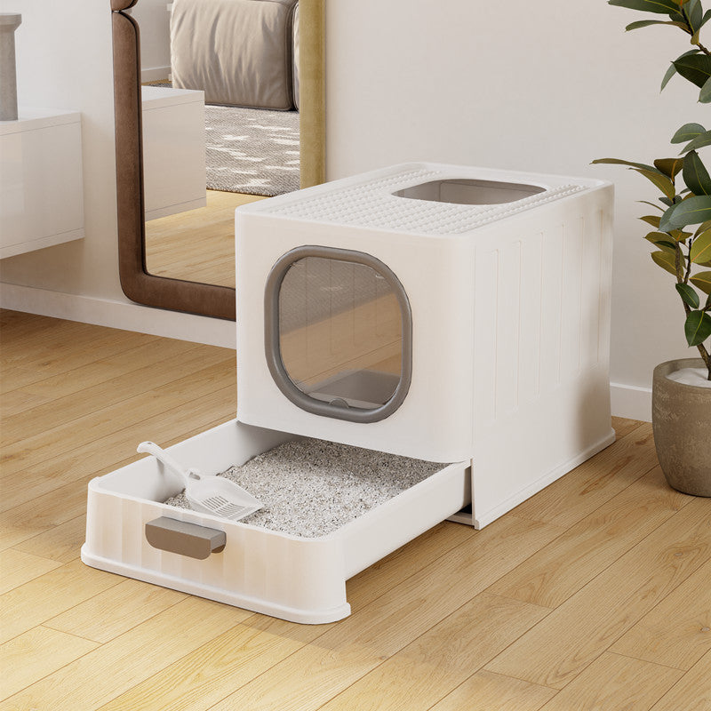 Fully Enclosed Drawer Cat Litter Box with Odor Lock & Anti-Splashing