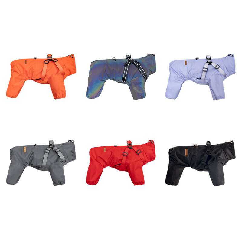 Waterproof 4-Leg Pet Clothes with Integrated Harness & Leash Attachment