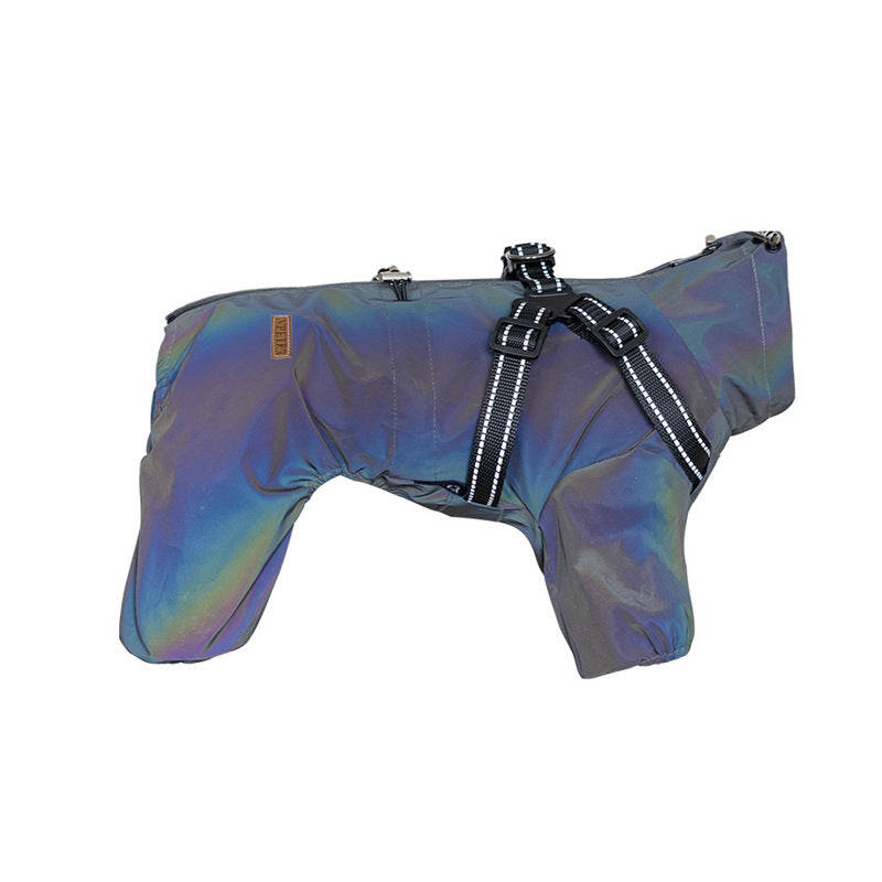 Waterproof 4-Leg Pet Clothes with Integrated Harness & Leash Attachment