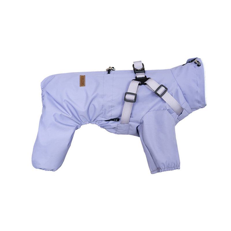 Waterproof 4-Leg Pet Clothes with Integrated Harness & Leash Attachment