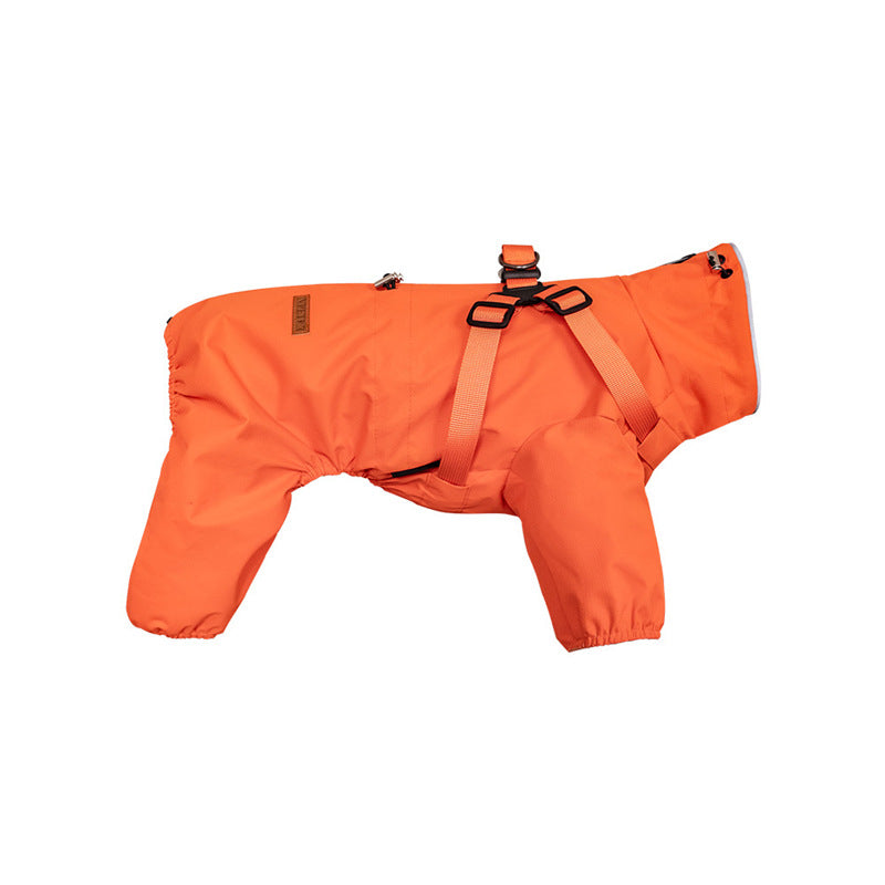 Waterproof 4-Leg Pet Clothes with Integrated Harness & Leash Attachment