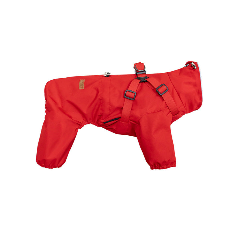 Waterproof 4-Leg Pet Clothes with Integrated Harness & Leash Attachment