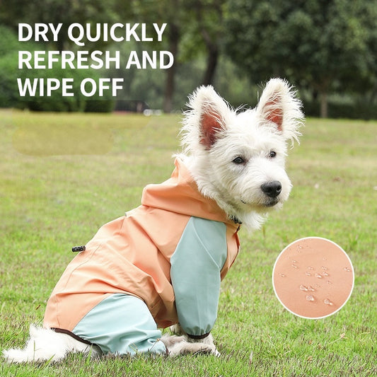Small dog one-piece four-legged waterproof coat