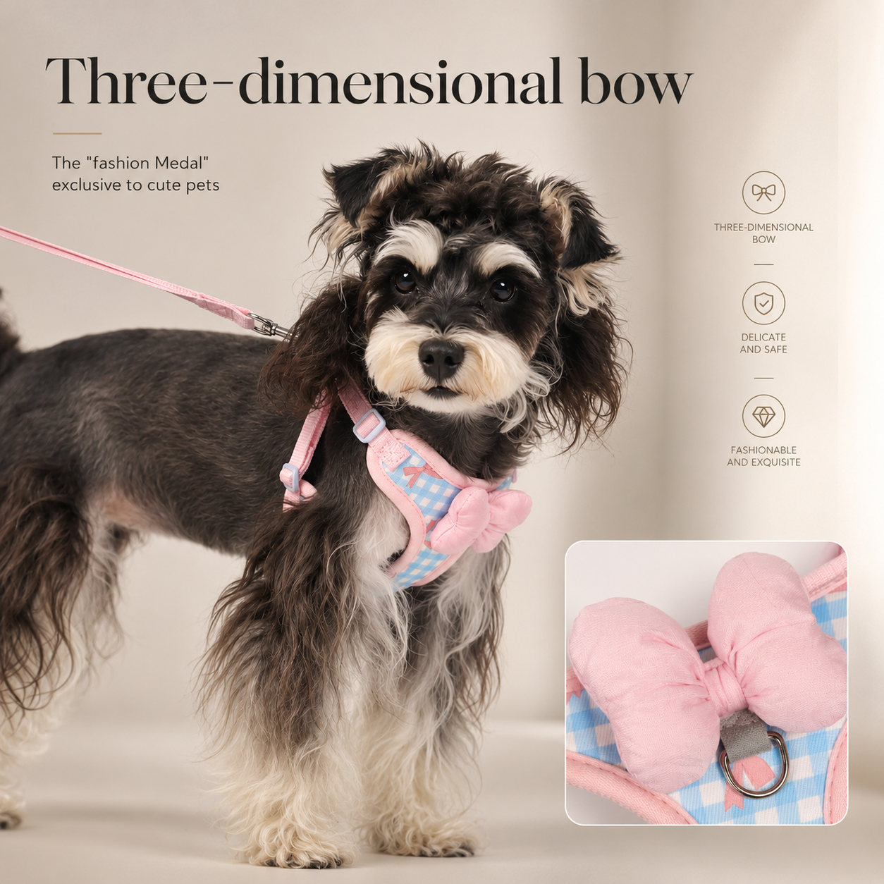 Soft Plaid Puppy Vest Harness and Leash Set