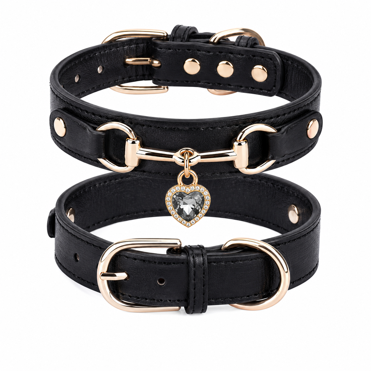 Luxury Heart Charm Pet Collar Elegant Leather Dog Collar for Small Dogs & Cats