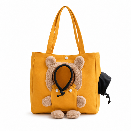 Cute Teddy Bear Tote Bag with Built-in Dog Waste Bag Dispenser & Leash Holder – Large Capacity Pet Owner Shoulder Bag