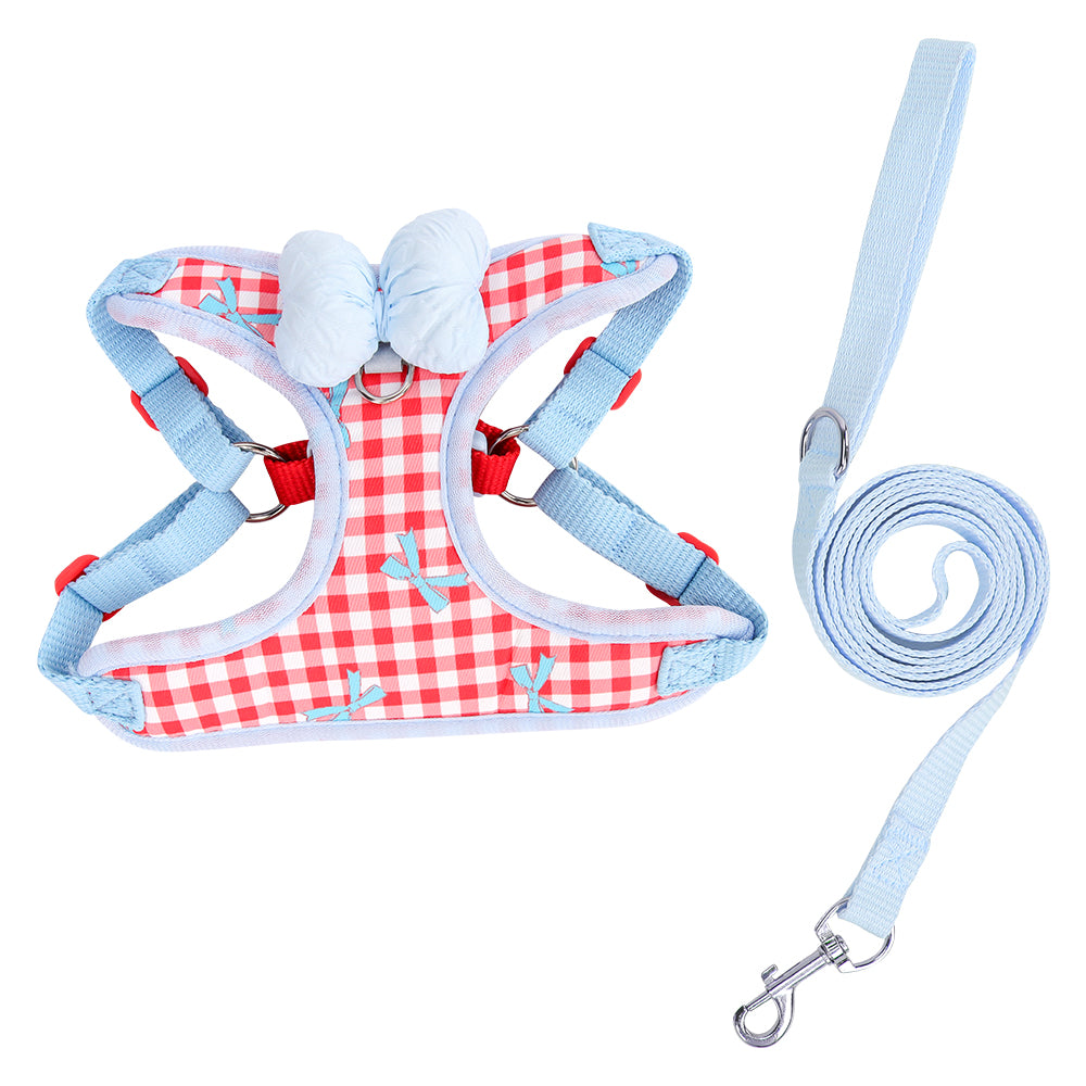 Soft Plaid Puppy Vest Harness and Leash Set